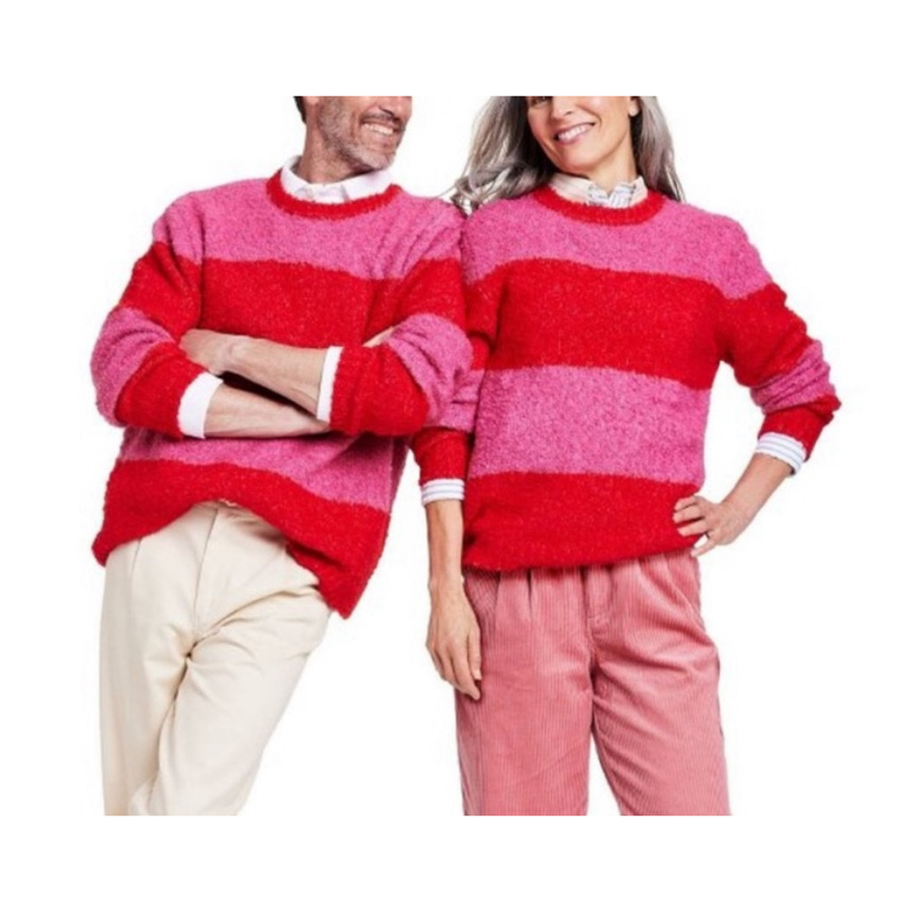 Rowing Blazers Pink Red Stripe Boucle Knit Sweater Size Large